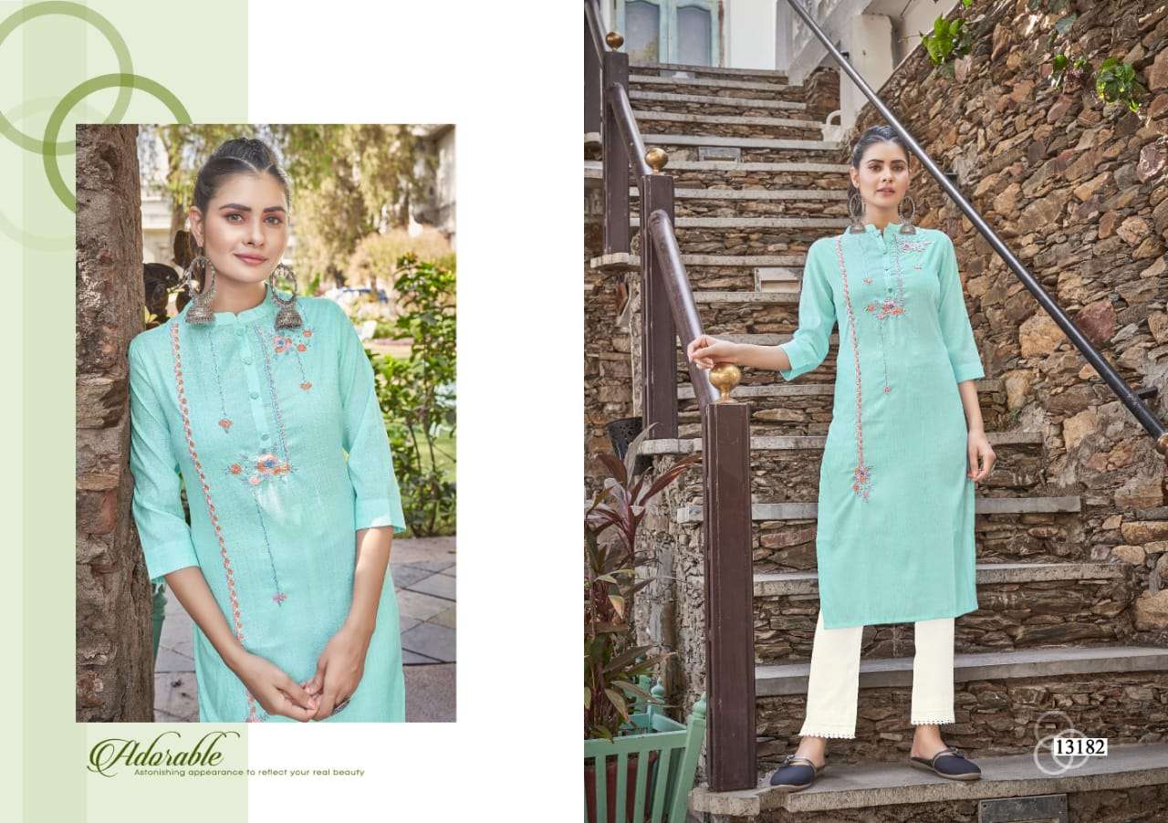 Kalaroop Crystal Catalog Fancy Wear Rayon Handwork Kurtis 