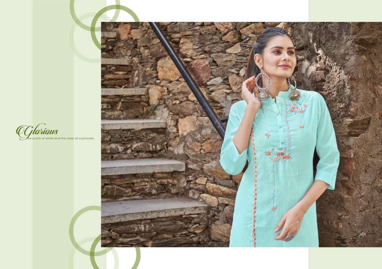Kalaroop Crystal Catalog Fancy Wear Rayon Handwork Kurtis 