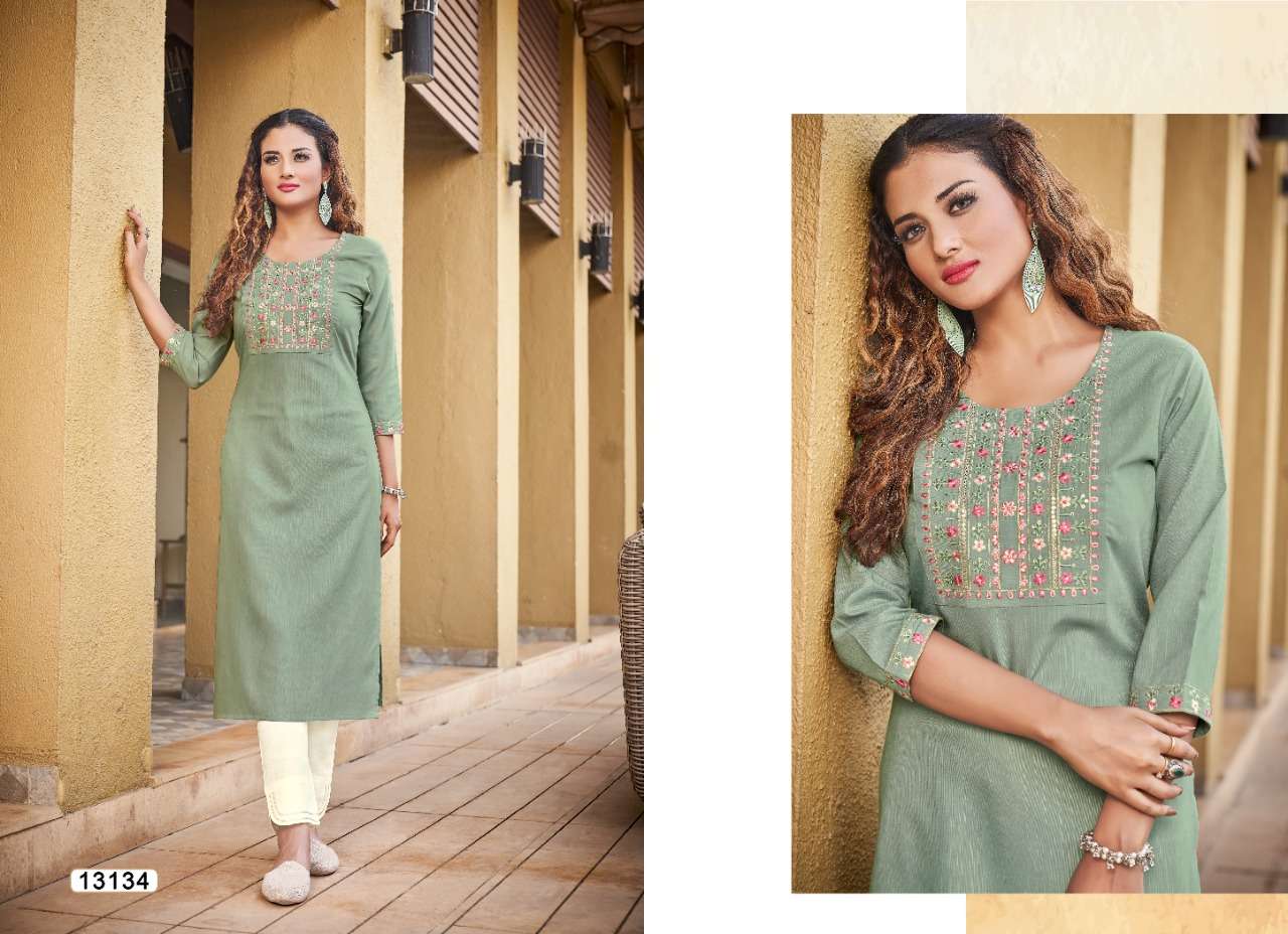 Kalaroop Liza Catalog Fancy Wear Rayon Embroidery Kurtis 
