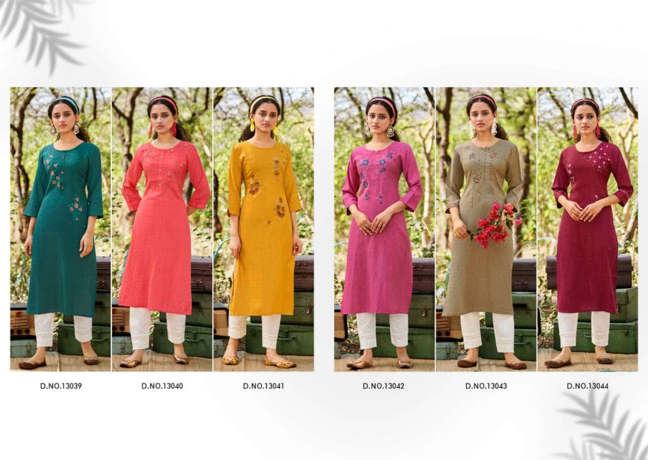 Kalaroop Mentos Catalog Designer Wear Embroidery Work Kurtis Wholesale Rate In Surat 