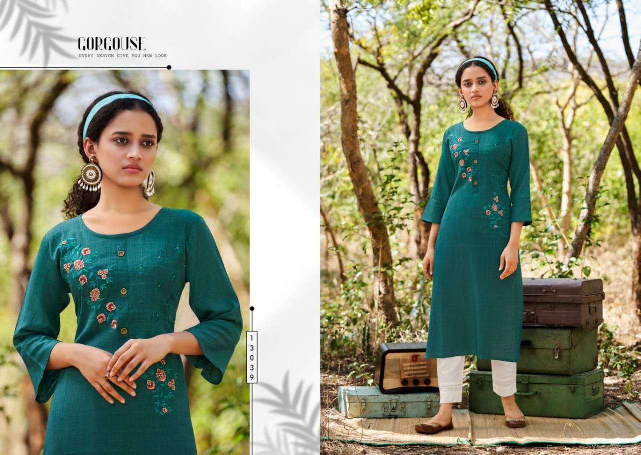 Kalaroop Mentos Catalog Designer Wear Embroidery Work Kurtis Wholesale Rate In Surat 