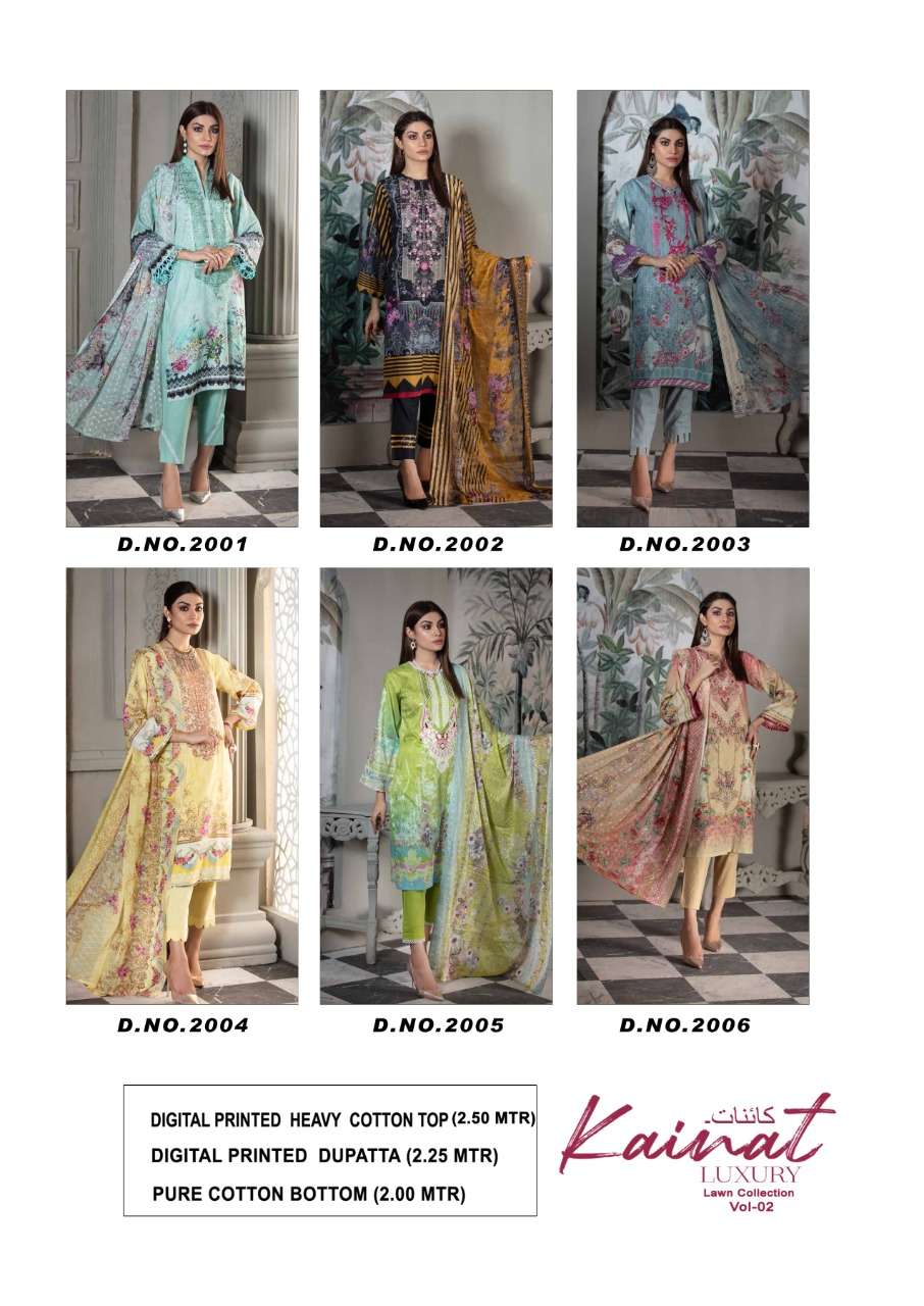 Keval Fab Kainat Luxury Lawn Collection Vol 2 Catalog Summer Wear Karachi Cotton Printed Dress Materials 