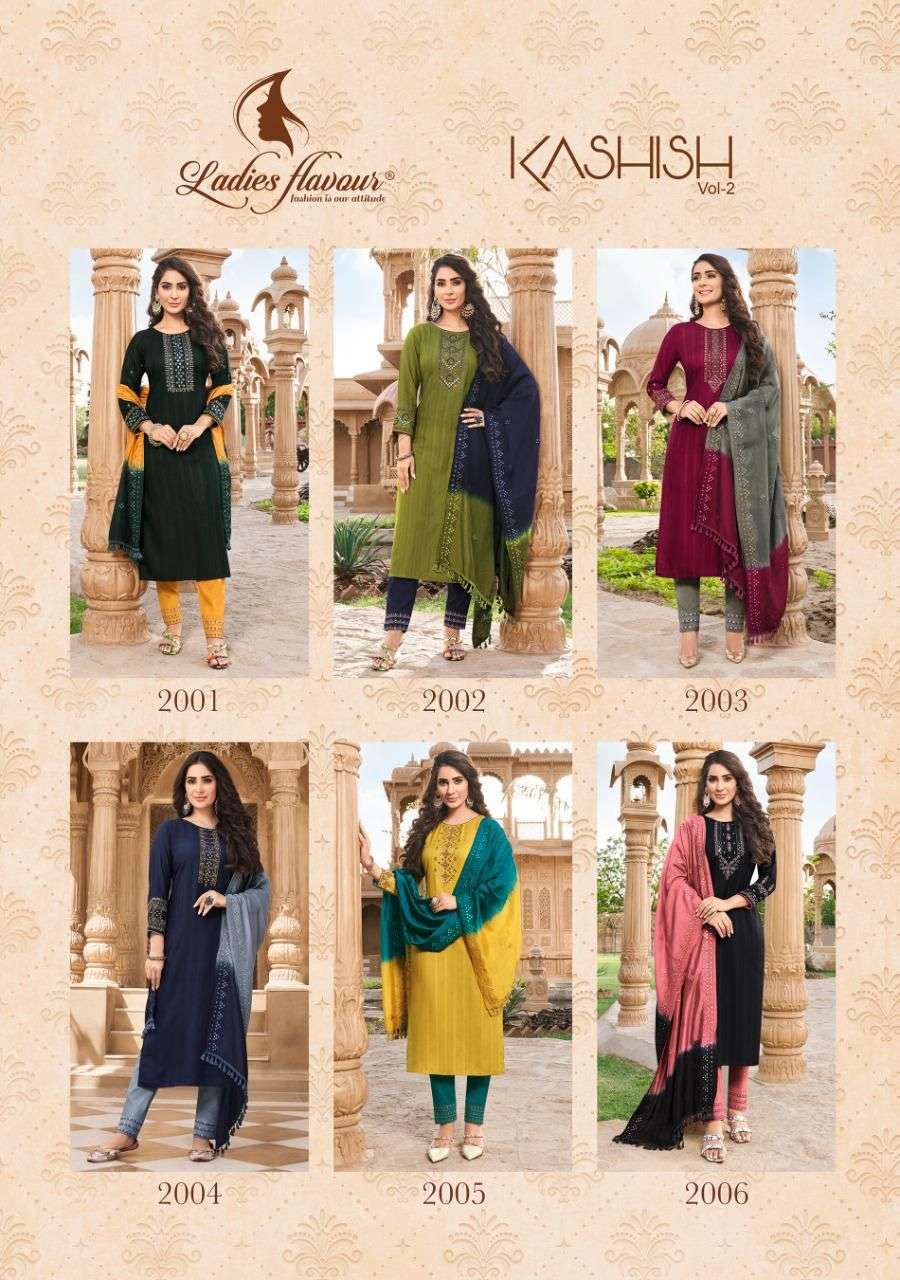 Ladies Flavour Kashish Vol 2 Catalog Party Wear Readymade Top Bottom With Dupatta 