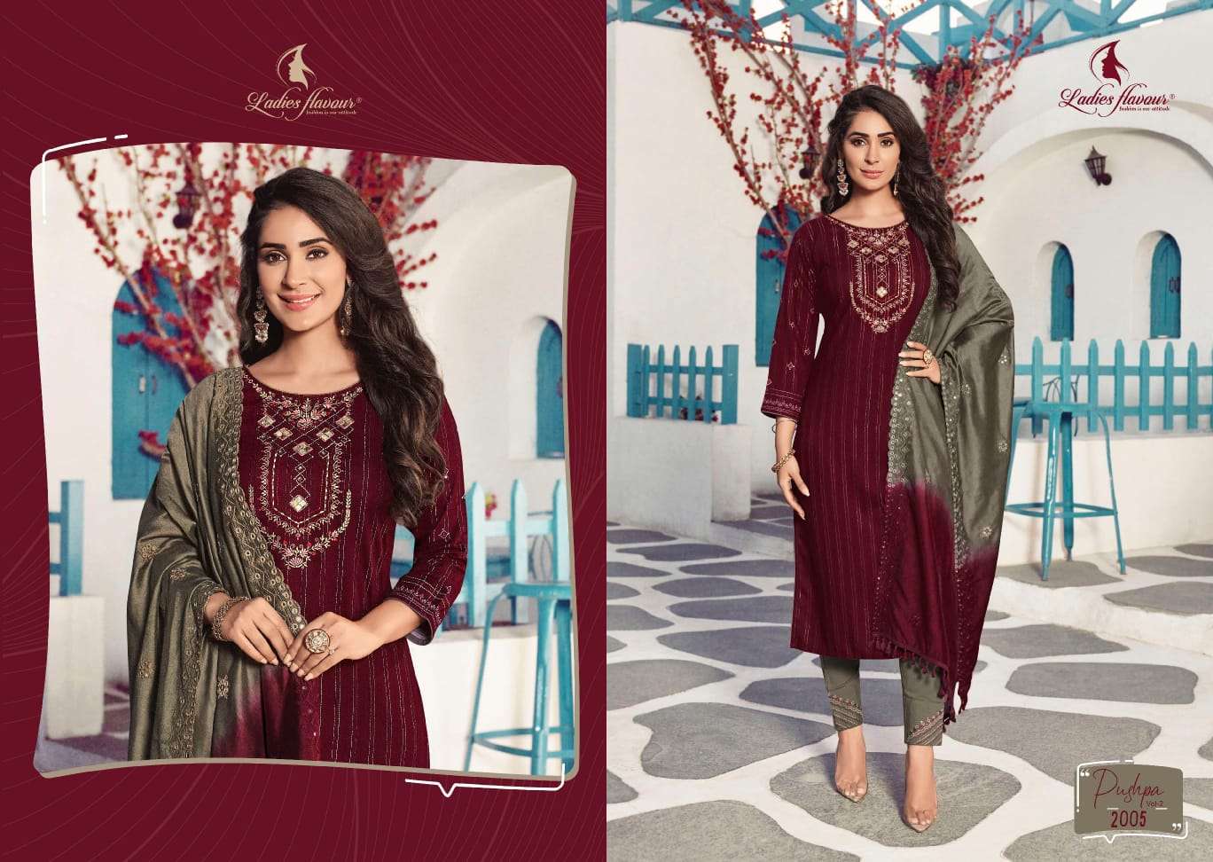 Ladies Flavour Pushpa Vol 2 Catalog Ethnic Wear Readymade Top Bottom Dupatta