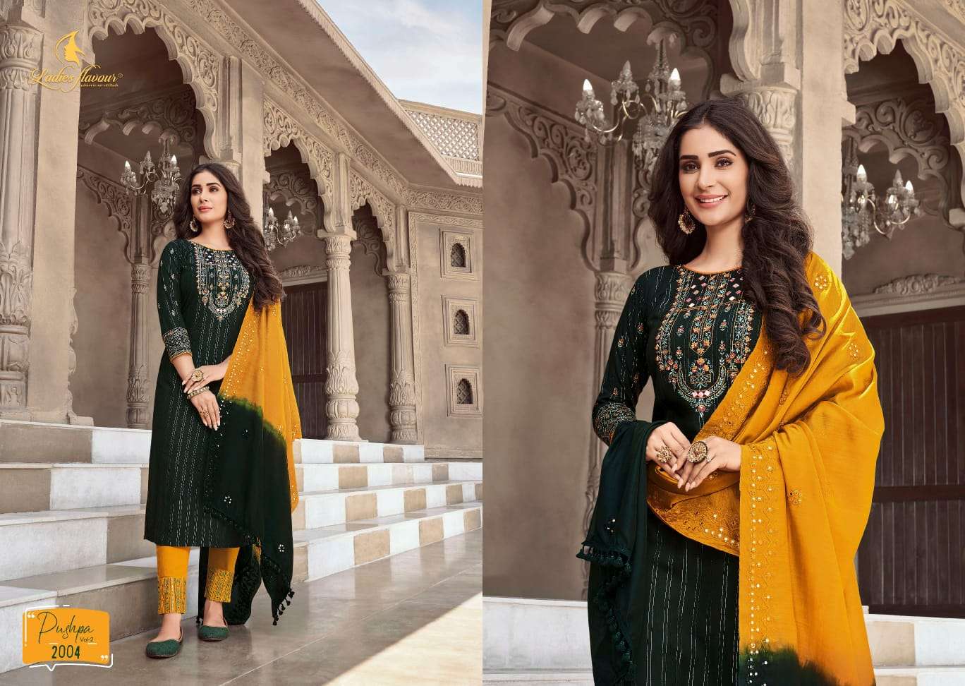 Ladies Flavour Pushpa Vol 2 Catalog Ethnic Wear Readymade Top Bottom Dupatta