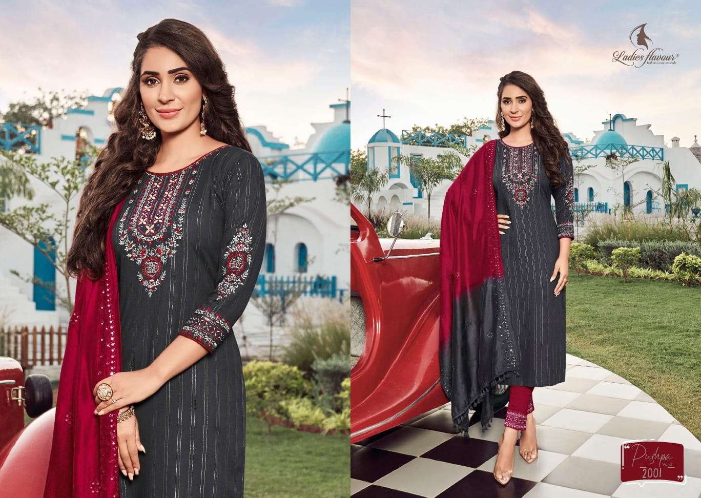 Ladies Flavour Pushpa Vol 2 Catalog Ethnic Wear Readymade Top Bottom Dupatta
