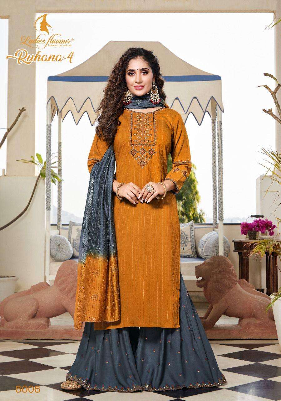 Ladies Flavour Ruhana Vol 4 Catalog Ethnic Wear Readymade Top Sharara With Dupatta