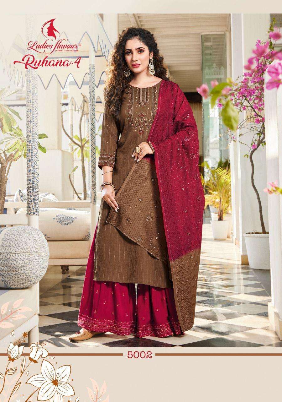 Ladies Flavour Ruhana Vol 4 Catalog Ethnic Wear Readymade Top Sharara With Dupatta
