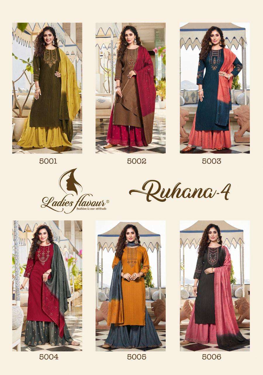 Ladies Flavour Ruhana Vol 4 Catalog Ethnic Wear Readymade Top Sharara With Dupatta