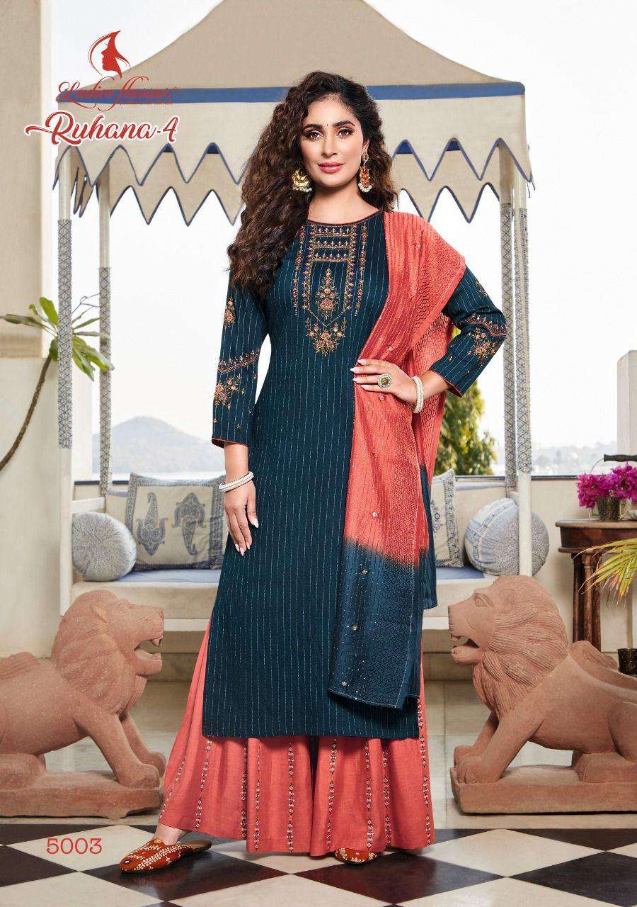 Ladies Flavour Ruhana Vol 4 Catalog Ethnic Wear Readymade Top Sharara With Dupatta