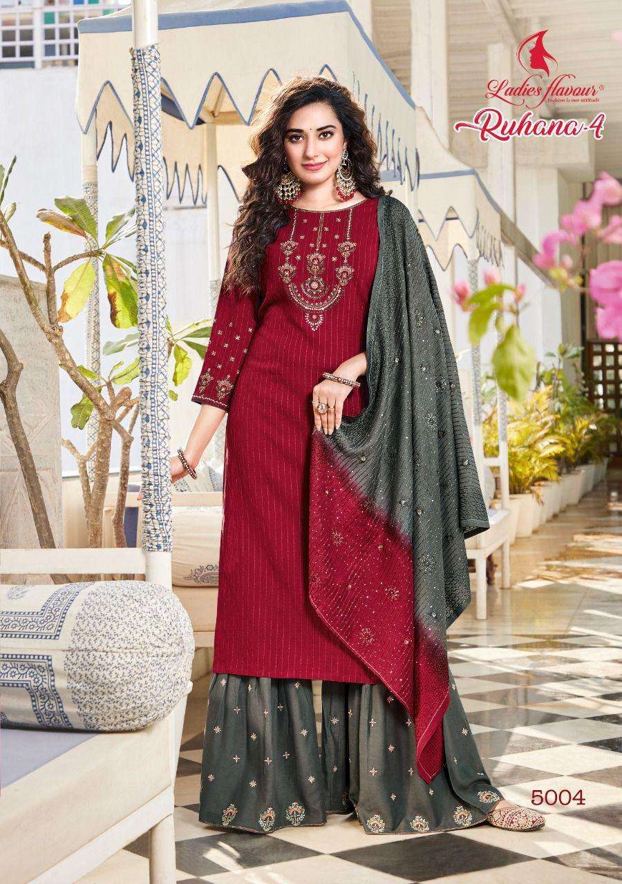 Ladies Flavour Ruhana Vol 4 Catalog Ethnic Wear Readymade Top Sharara With Dupatta