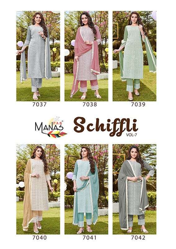 Manas Schiffli Vol 7 Catalog Festive Wear Readymade Top Bottom With Dupatta 