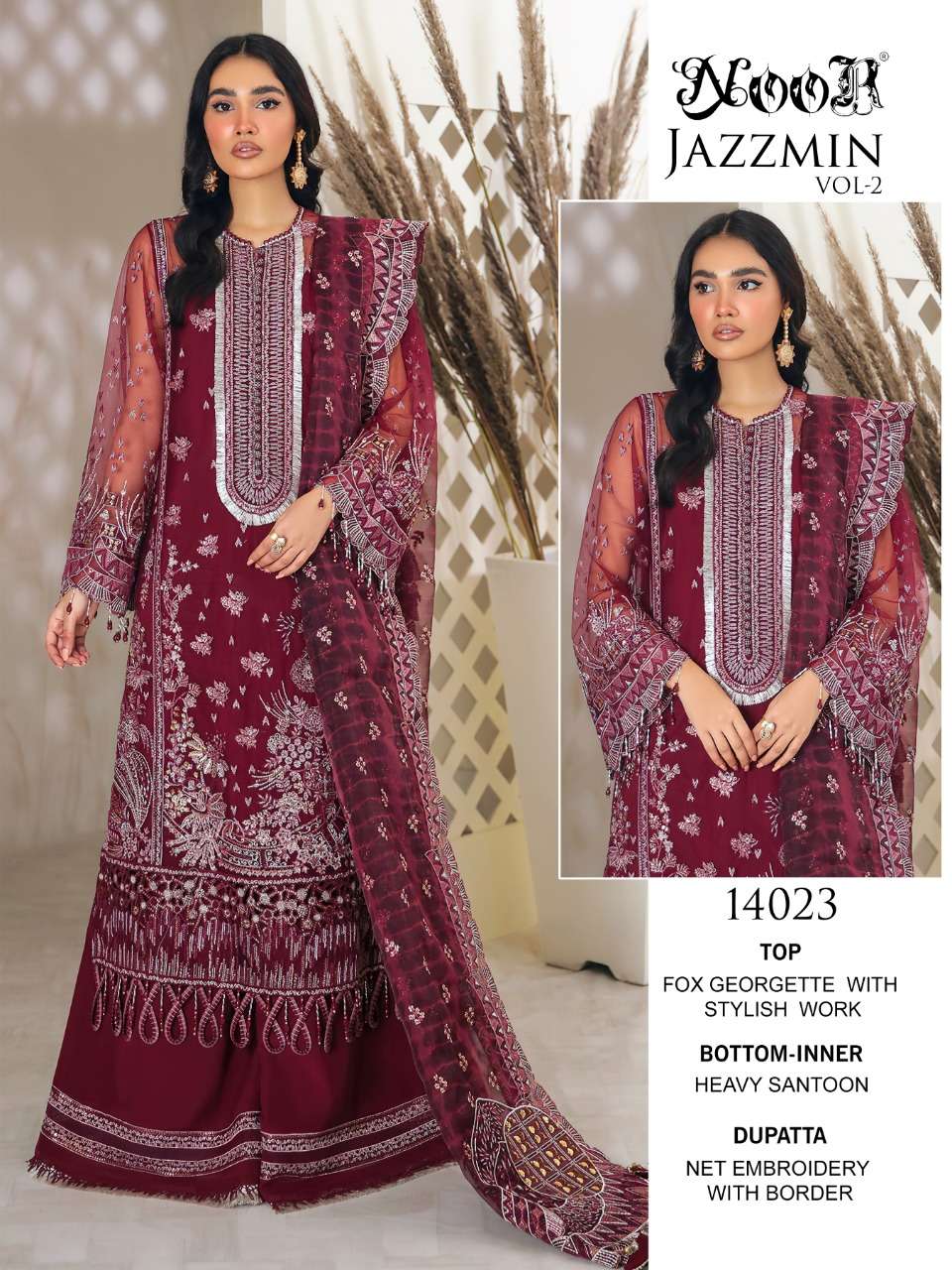 Noor Jazzmin Vol 2 Catalog Heavy Georgette Wear Pakistani Salwar Kameez 