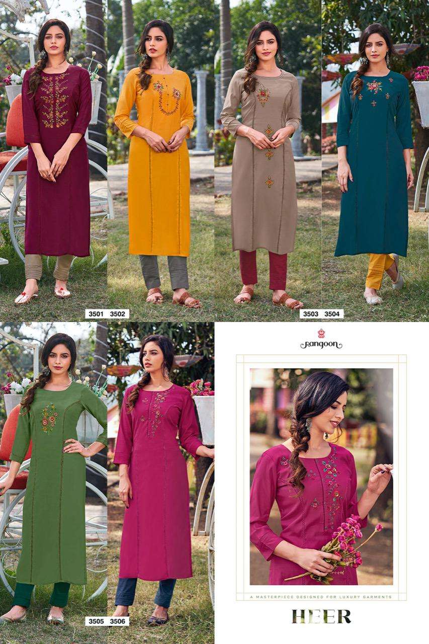 Rangoon Heer Catalog Casual Wear Muslin Embroidery Work Kurtis