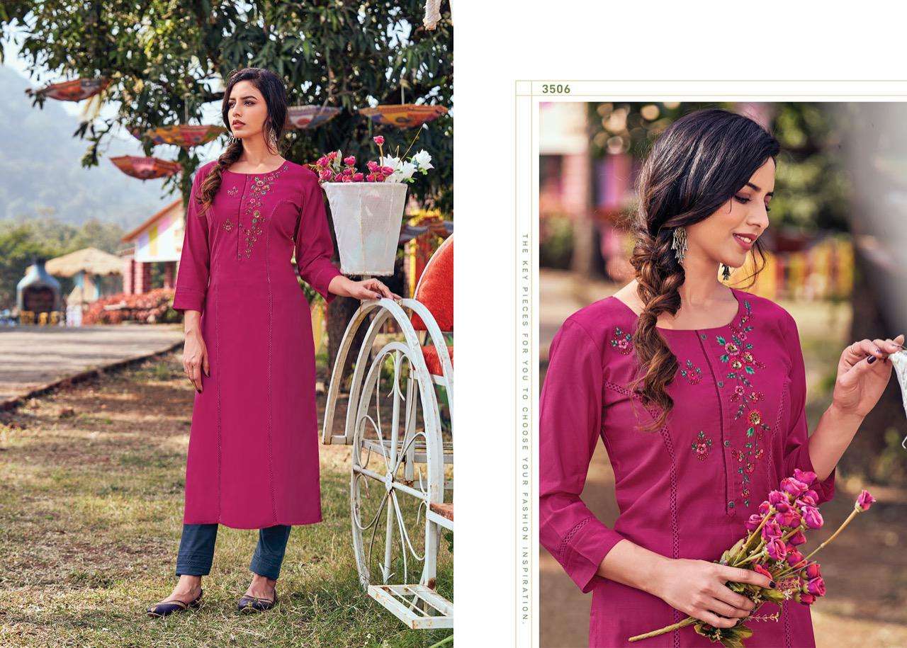 Rangoon Heer Catalog Casual Wear Muslin Embroidery Work Kurtis