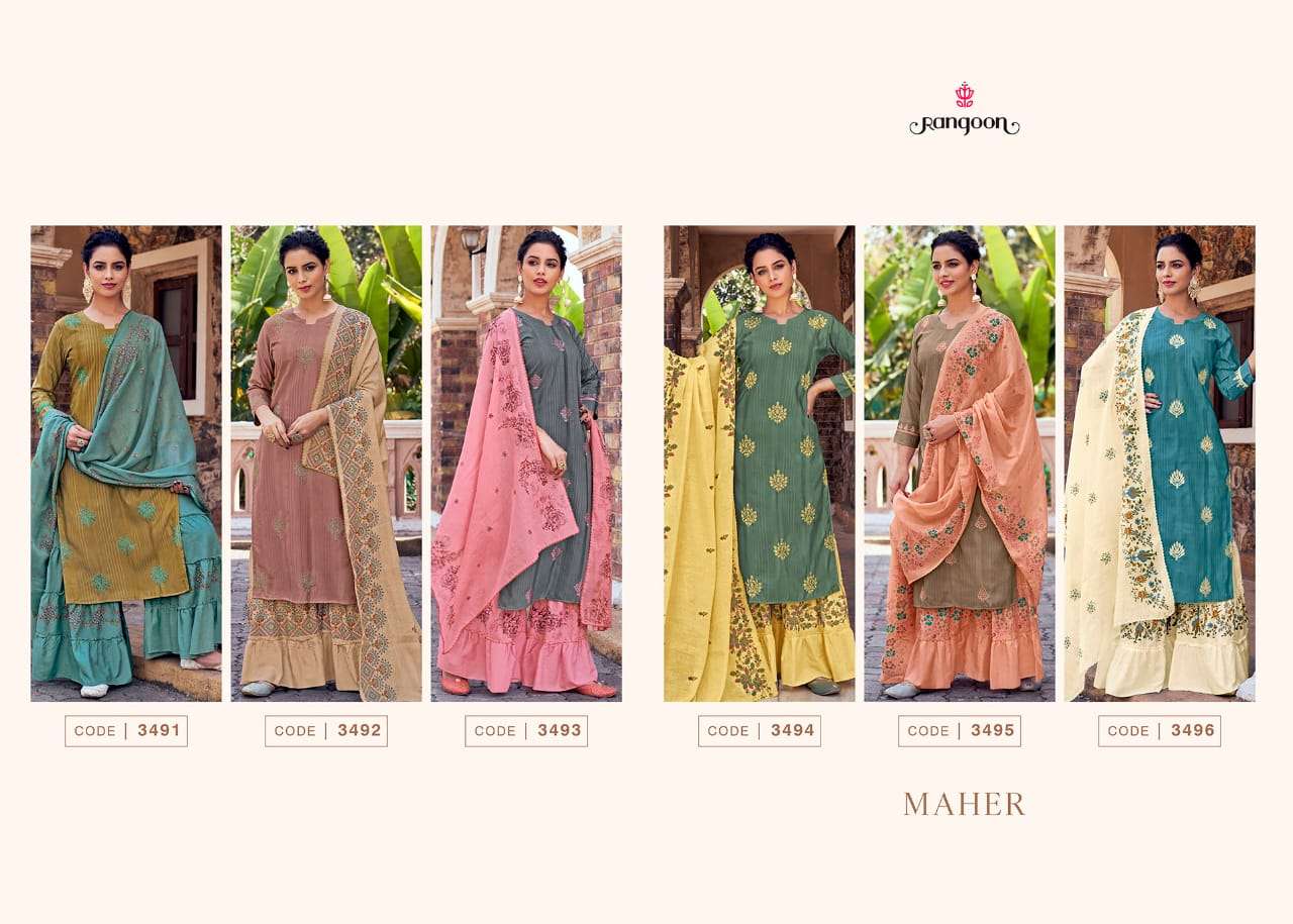 Rangoon Maher Catalog Designer Wear Readymade Top Sharara With Dupatta 