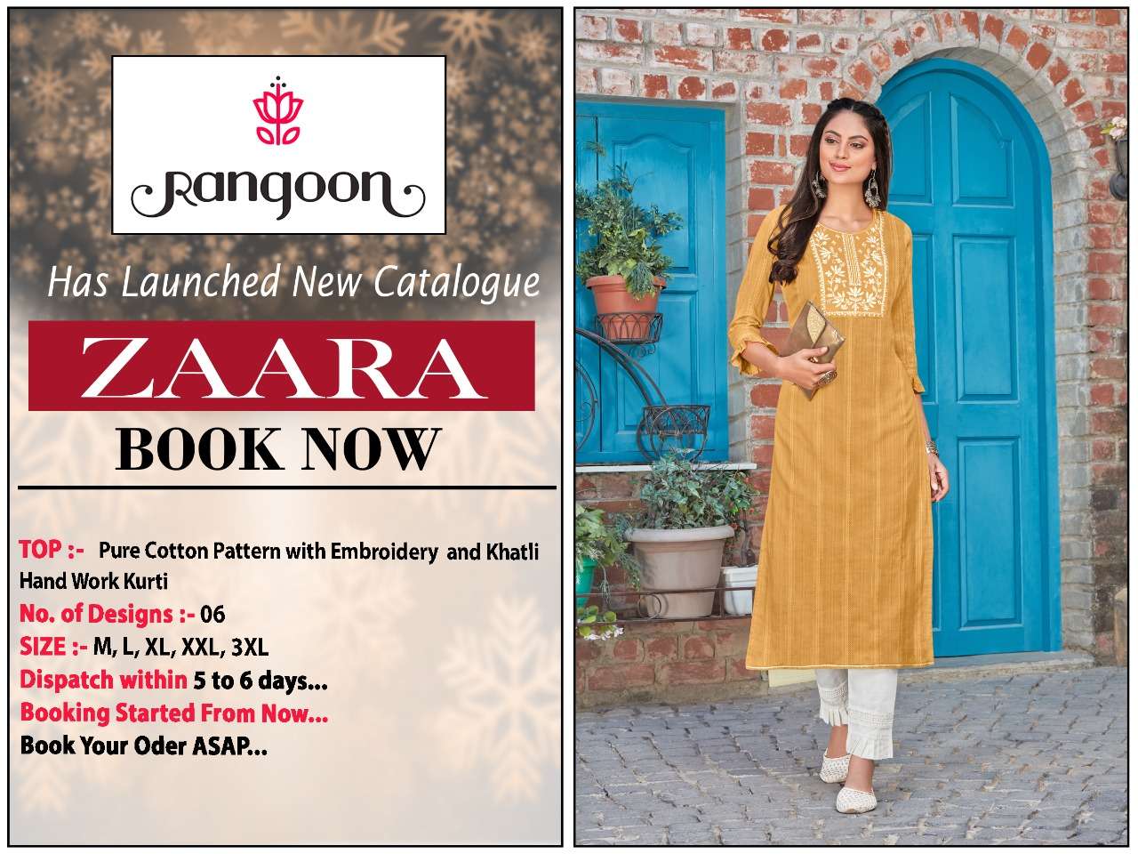Rangoon Zaara Catalog Fancy Wear Pure Cotton Embroidery Kurtis 