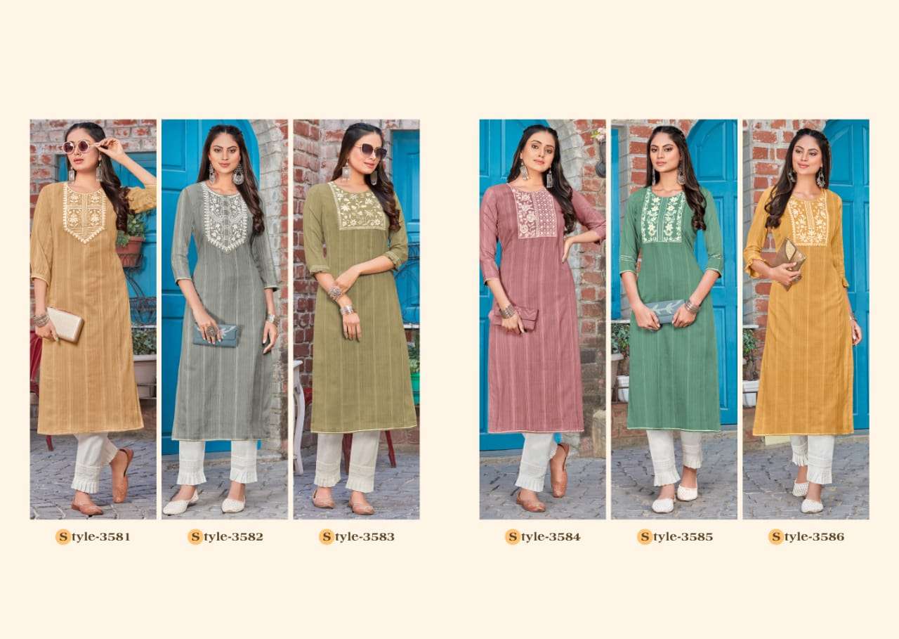 Rangoon Zaara Catalog Fancy Wear Pure Cotton Embroidery Kurtis 