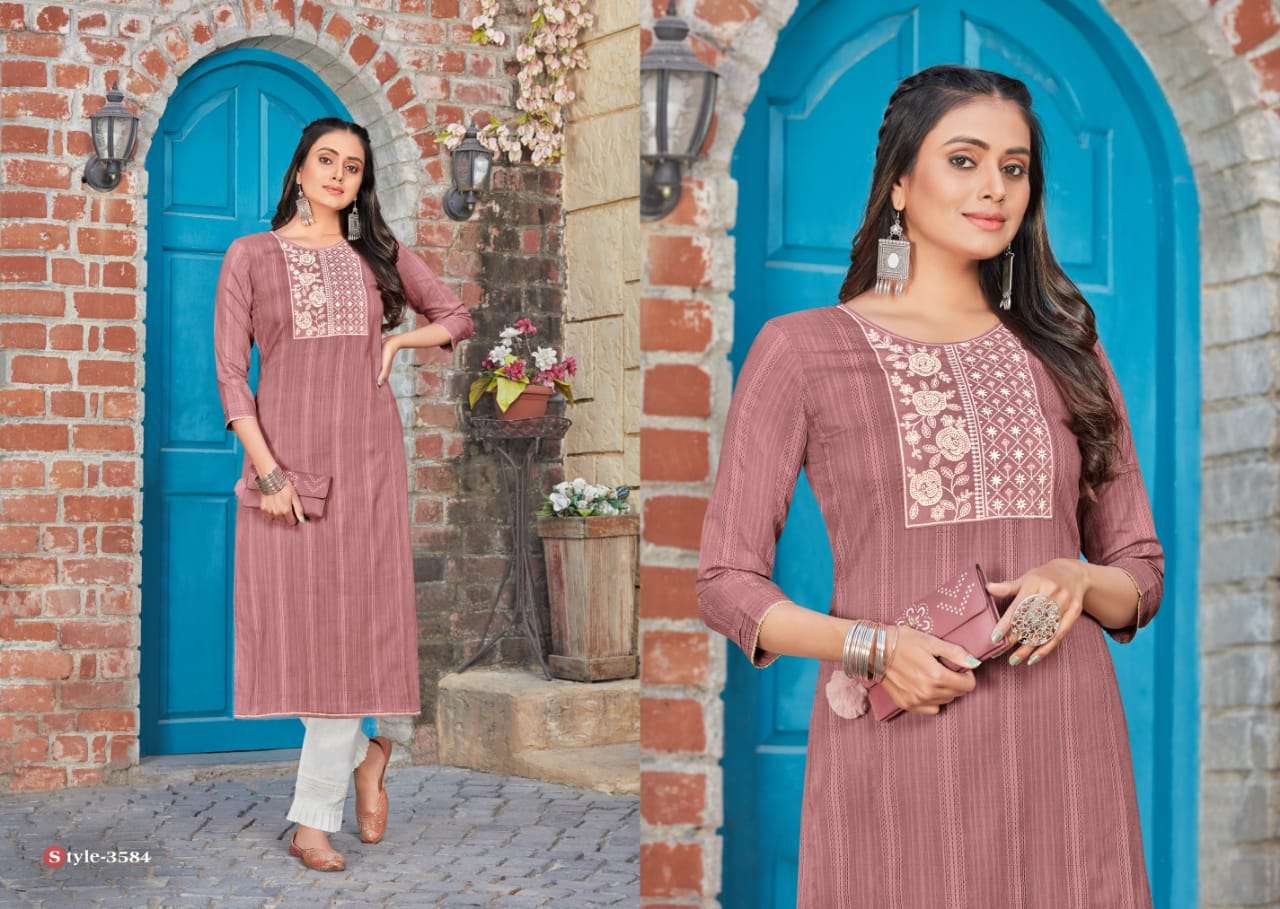 Rangoon Zaara Catalog Fancy Wear Pure Cotton Embroidery Kurtis 