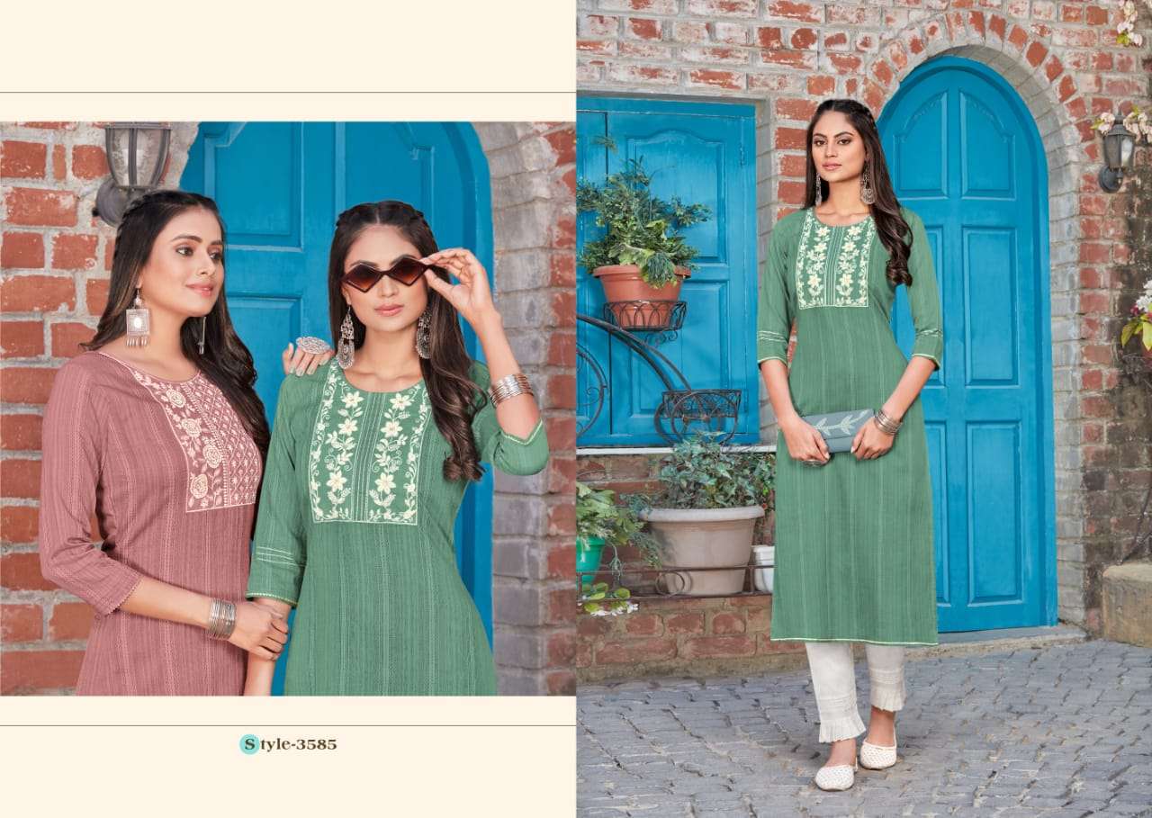Rangoon Zaara Catalog Fancy Wear Pure Cotton Embroidery Kurtis 