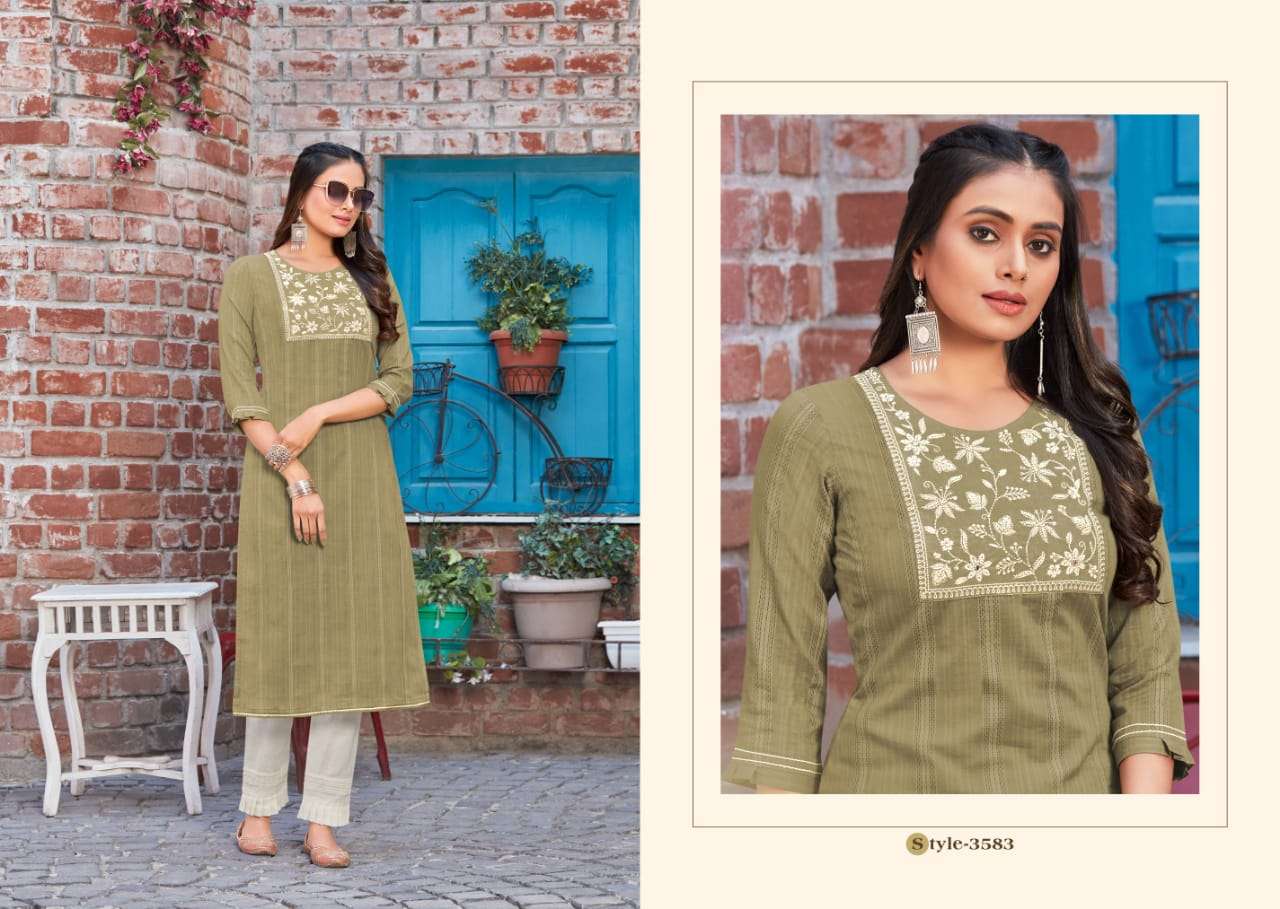 Rangoon Zaara Catalog Fancy Wear Pure Cotton Embroidery Kurtis 