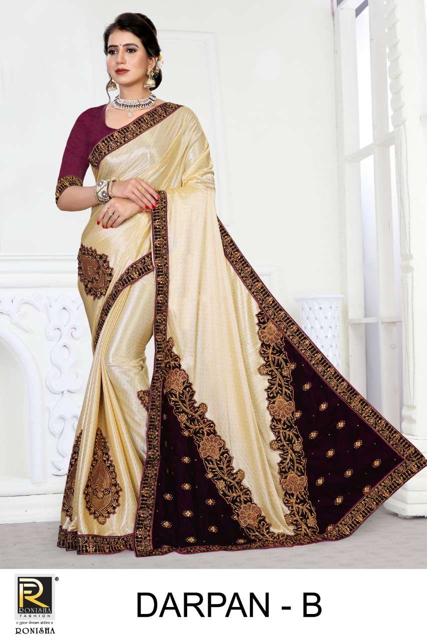 Ronisha Darpan Catalog Stylish Ethnic Wear Imported Lycra Embroidery Sarees 