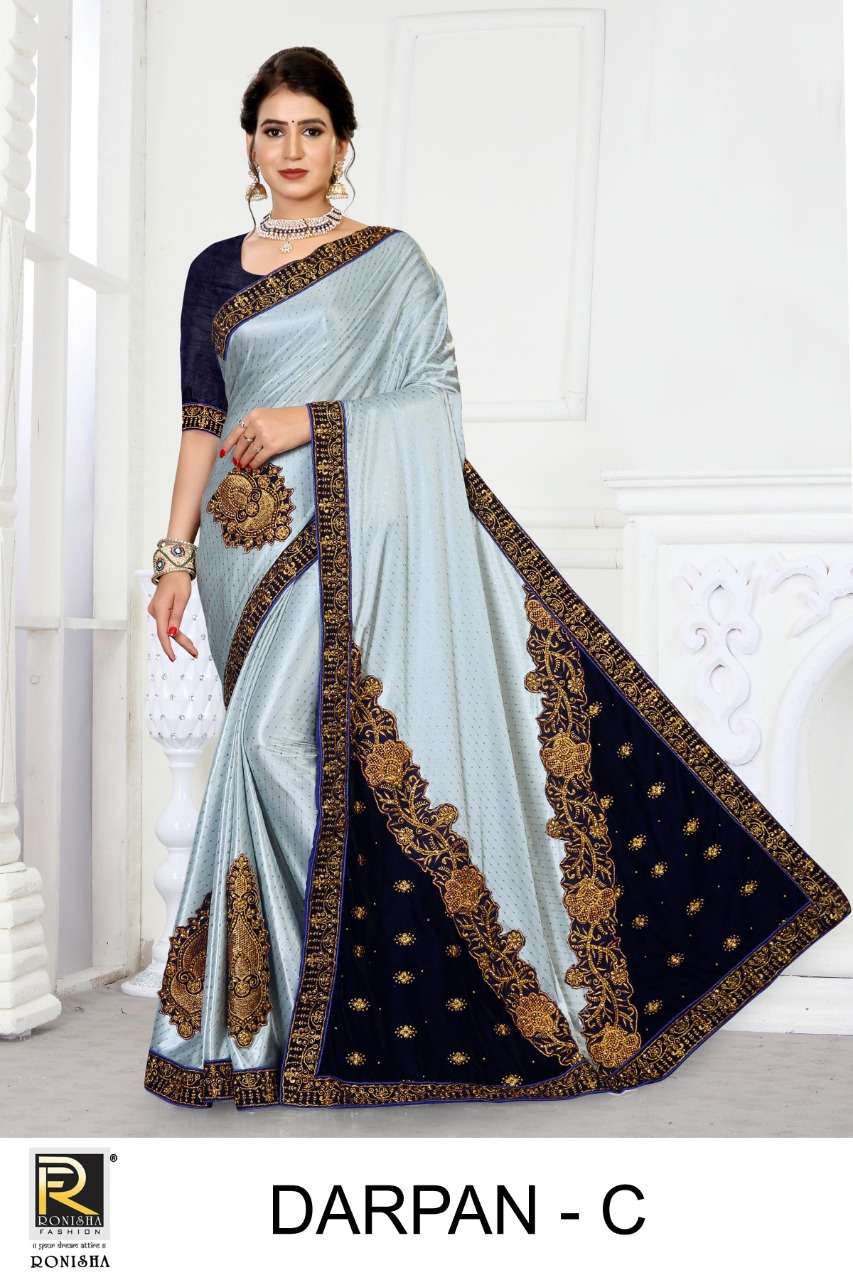 Ronisha Darpan Catalog Stylish Ethnic Wear Imported Lycra Embroidery Sarees 