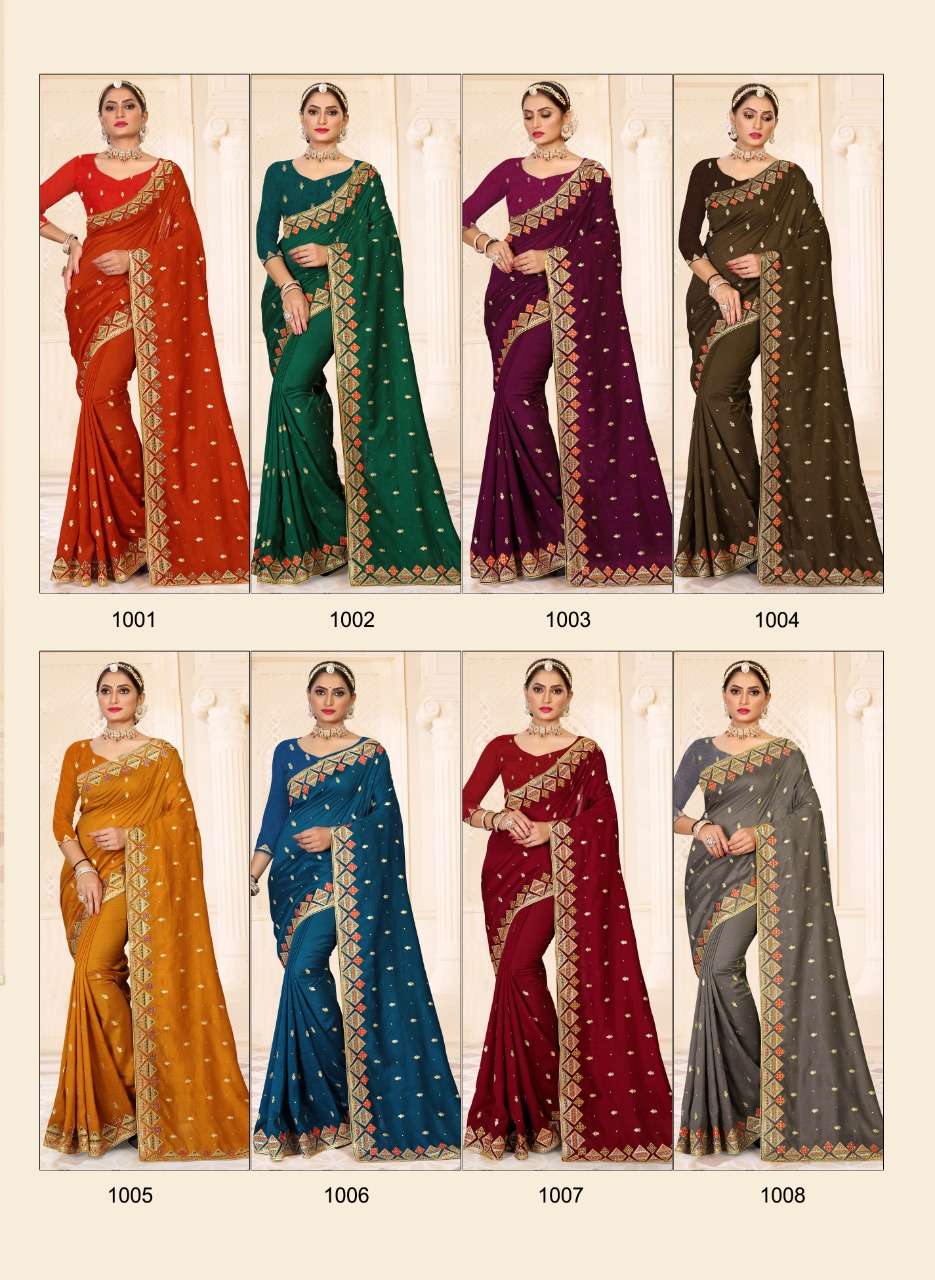 Ronisha Hiral Catalog Fancy Wear Vichitra Silk Embroidery Sarees 
