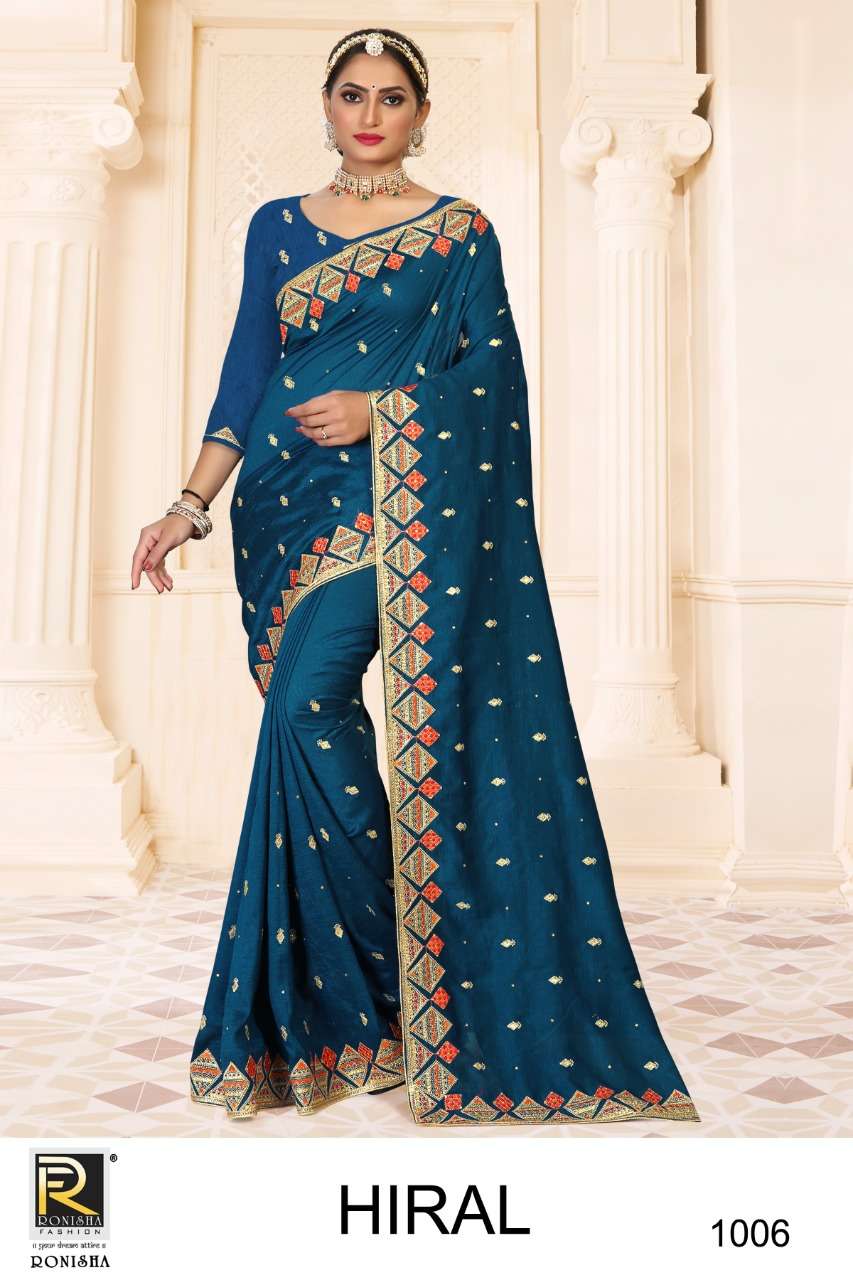 Ronisha Hiral Catalog Fancy Wear Vichitra Silk Embroidery Sarees 