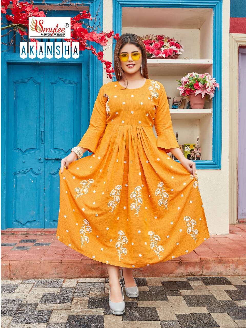Smylee Akansha Catalog Designer Wear Long Anarkali Kurtis