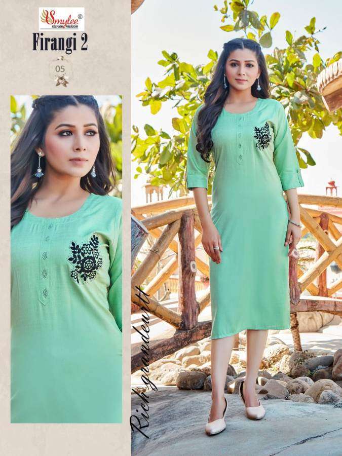 Smylee Firangi Vol 2 Catalog Regular Wear Rayon Embroidery Kurtis 