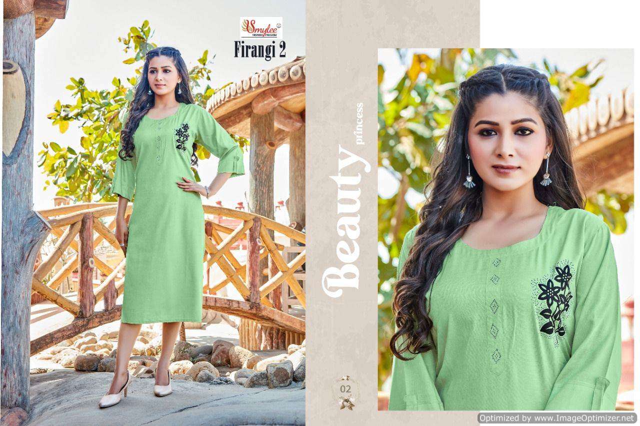 Smylee Firangi Vol 2 Catalog Regular Wear Rayon Embroidery Kurtis 