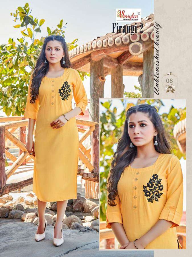 Smylee Firangi Vol 2 Catalog Regular Wear Rayon Embroidery Kurtis 