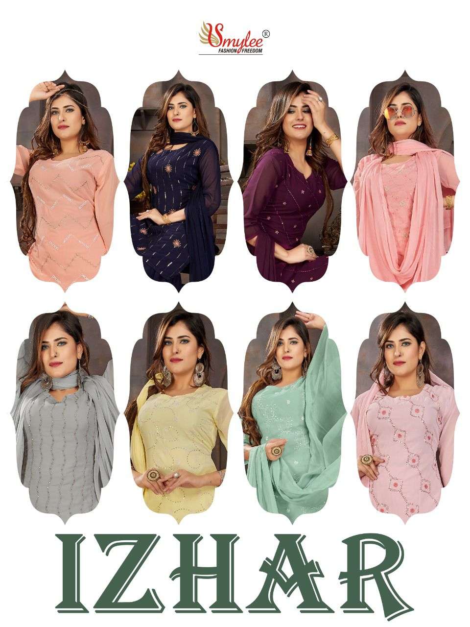 Smylee Izhar Catalog Ethnic Wear Chiffon Embroidery Readymade Top Bottom Dupatta 