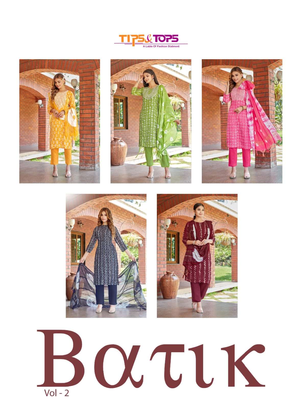 Tips & Tops Batik Vol 2 Catalog Festive Wear Readymade Top Bottom Dupatta 