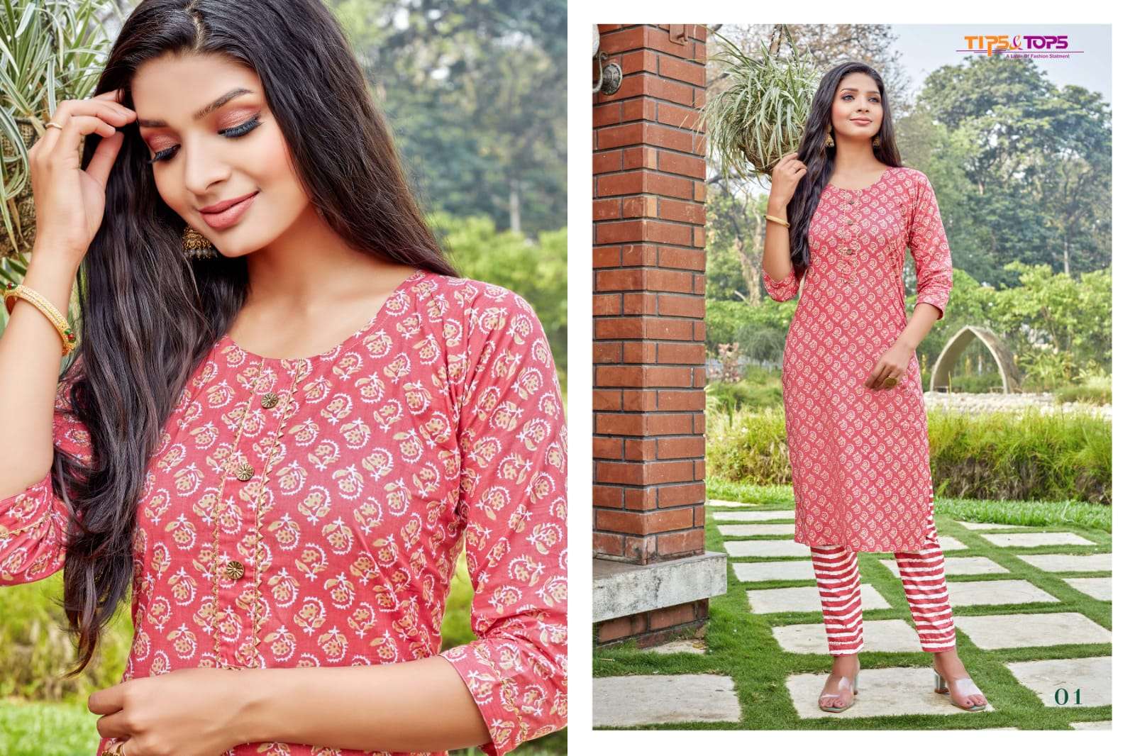 Tips & Tops Cotton Ghazal Catalog Regular Wear Cotton Kurti With Pent 