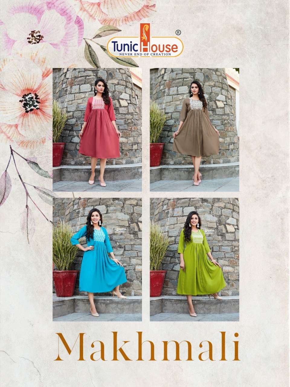 Tunic House Makhmali Catalog Regular Wear Rayon Embroidery Long Kurtis 