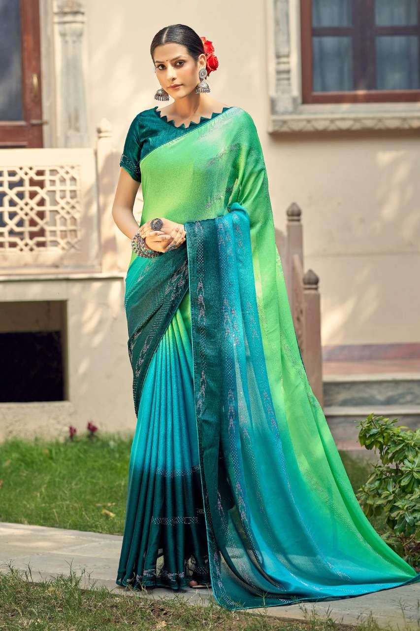 Ynf Shein Swarovski Catalog Stylish Party Wear Moss Chiffon Sarees