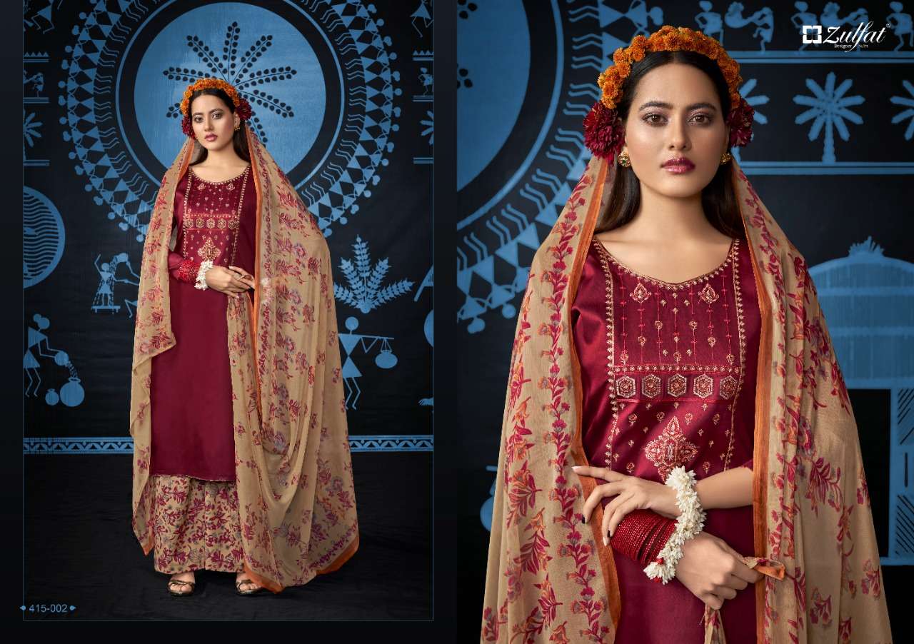 Zulfat Mandakini Catalog Festive Wear Jam Cotton Embroidery Dress Materials 