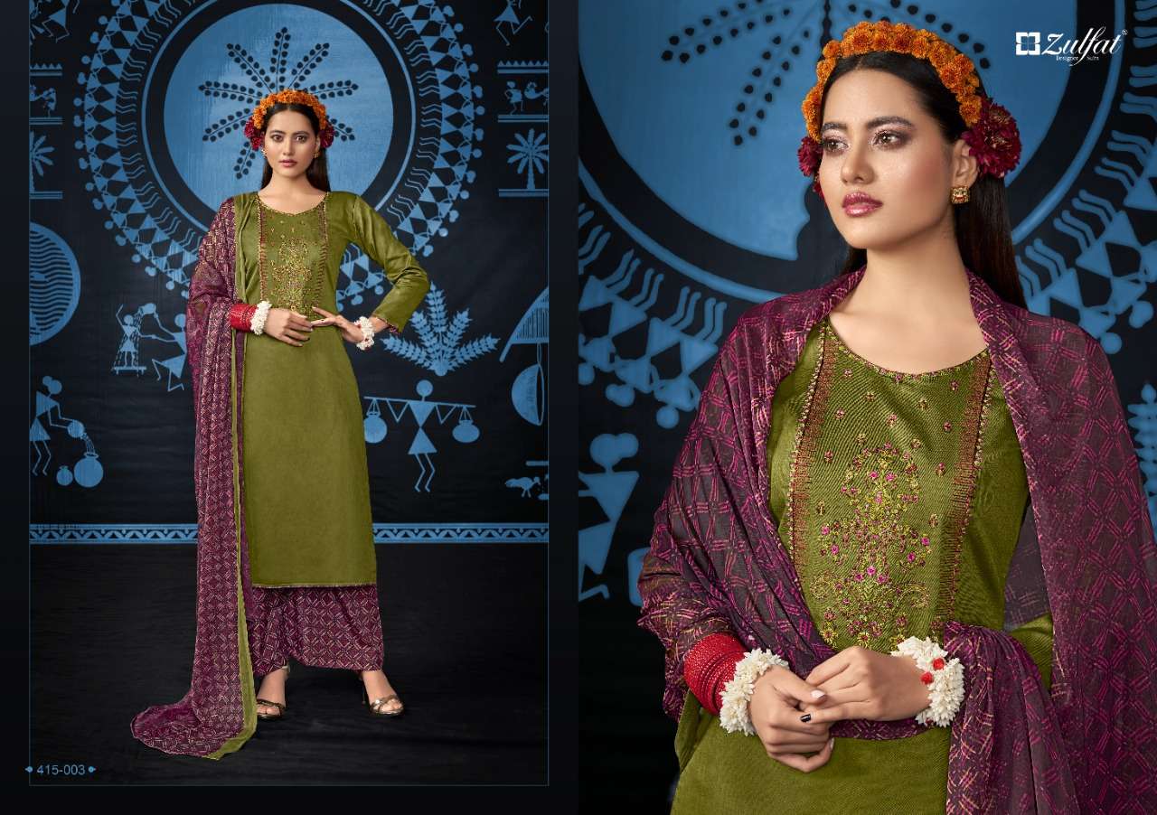 Zulfat Mandakini Catalog Festive Wear Jam Cotton Embroidery Dress Materials 