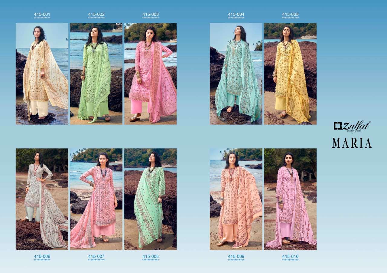 Zulfat Maria Catalog Casual Wear Pure Cotton Printed Ladies Dress Materials 