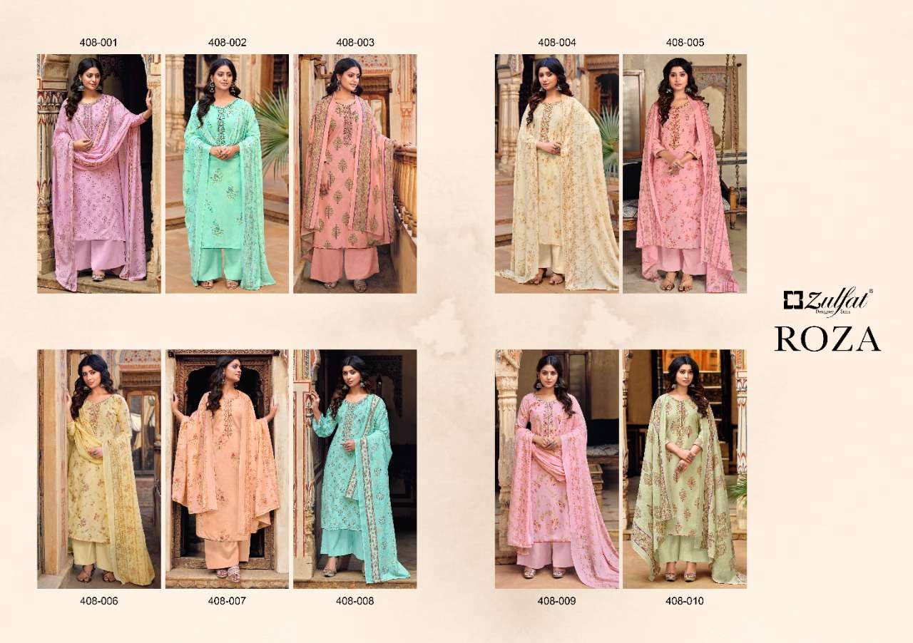 Zulfat Roza Catalog Casual Wear Pure Cotton Ladies Dress Materials