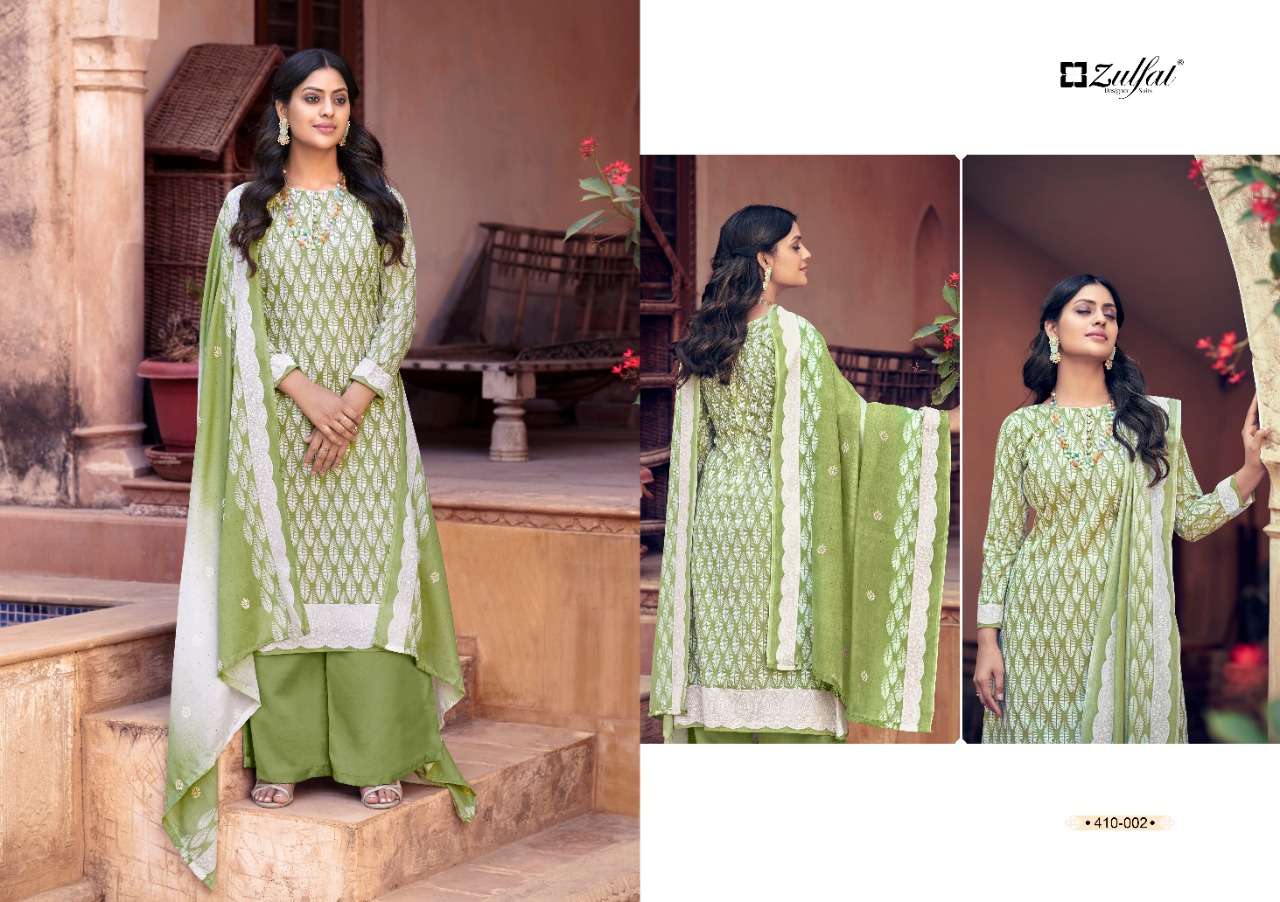 Zulfat Spring Catalog Summer Wear Pure Cotton Ladies Dress Materials