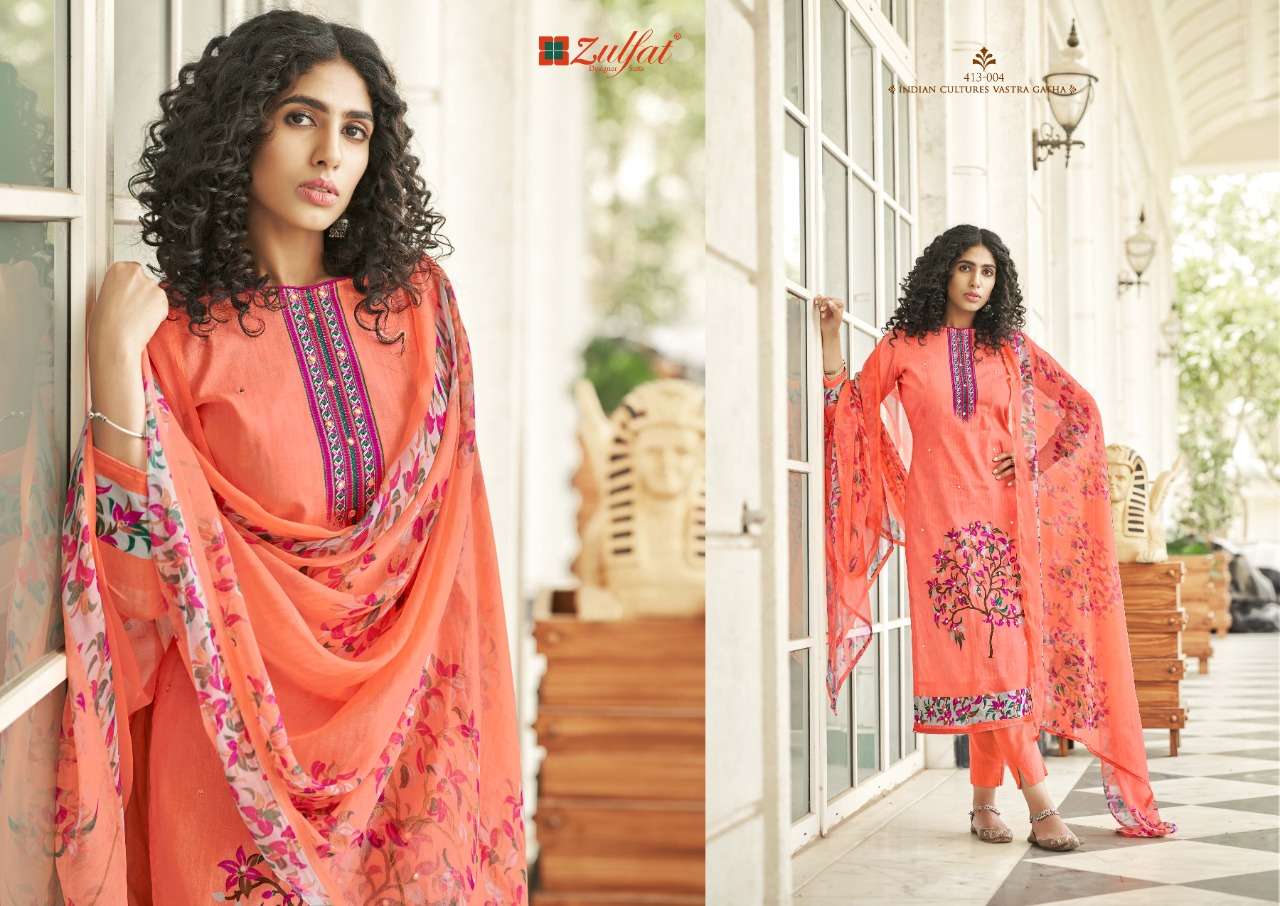 Zulfat Summer Bonanza Catalog Daily Wear Pure Cotton Mirror Handwork Unstitched Dress Materials 