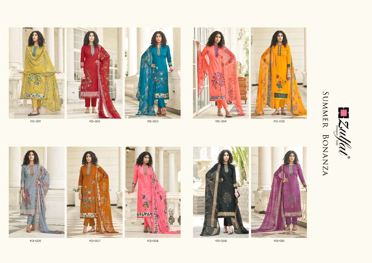 Zulfat Summer Bonanza Catalog Daily Wear Pure Cotton Mirror Handwork Unstitched Dress Materials 