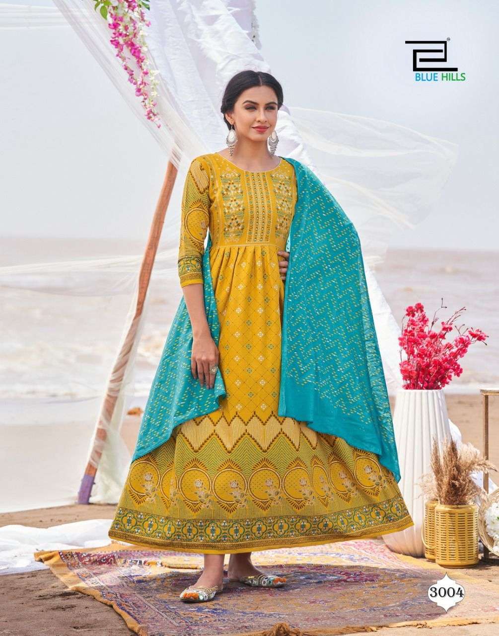 Blue Hills Walkway Dupatta Edition Vol 3 Catalog Festive Wear Cotton Long  Anarkali Kurti With Dupatta