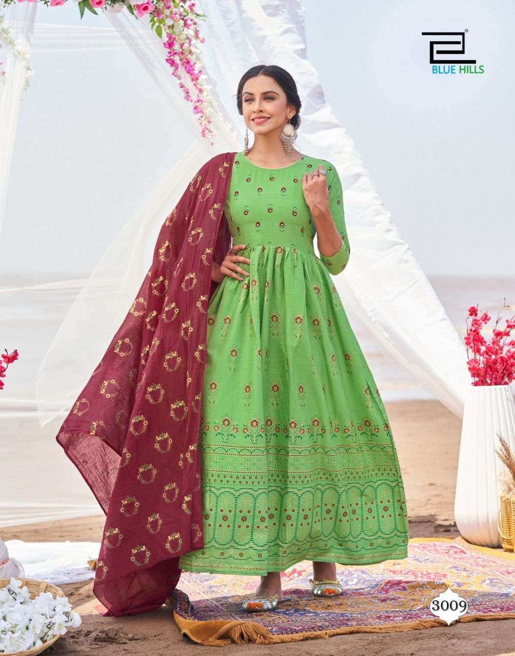 Blue Hills Walkway Dupatta Edition Vol 3 Catalog Festive Wear Cotton Long  Anarkali Kurti With Dupatta