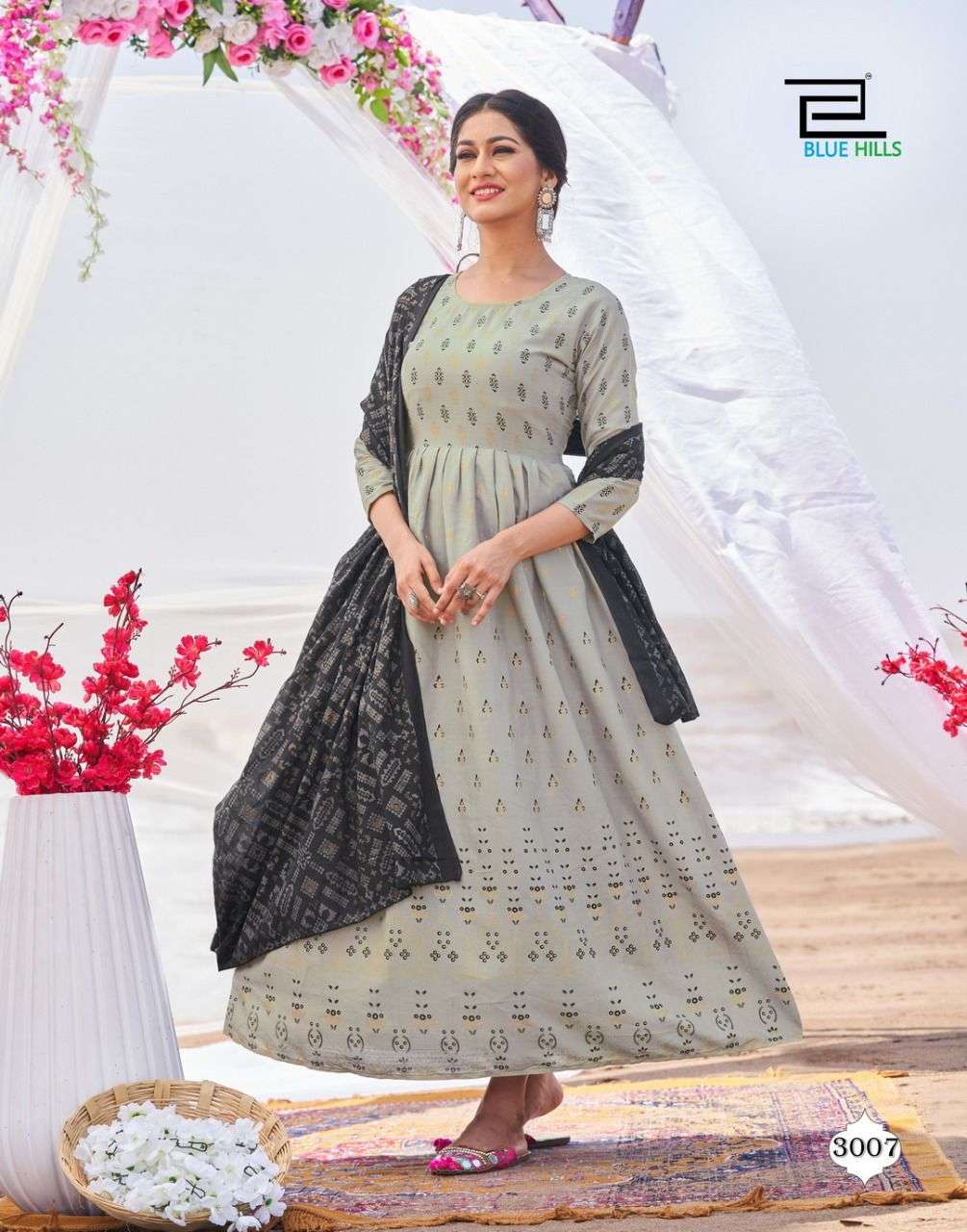 Blue Hills Walkway Dupatta Edition Vol 3 Catalog Festive Wear Cotton Long  Anarkali Kurti With Dupatta
