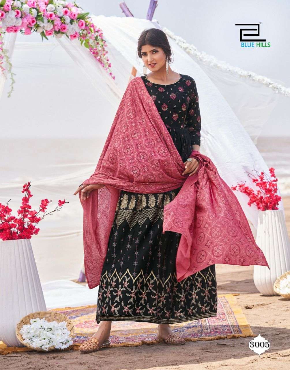 Blue Hills Walkway Dupatta Edition Vol 3 Catalog Festive Wear Cotton Long  Anarkali Kurti With Dupatta