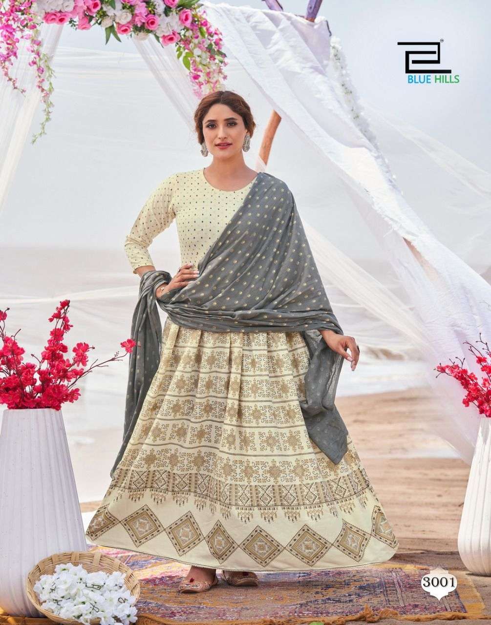 Blue Hills Walkway Dupatta Edition Vol 3 Catalog Festive Wear Cotton Long  Anarkali Kurti With Dupatta